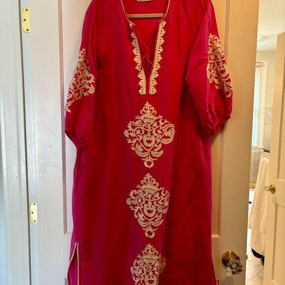 Elegant Pink Embroidered Midi Dress - Picture 1 of 7